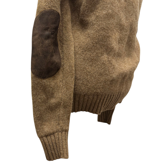 Ralph Lauren Rugby Cable Suede-Patch Knit Wool Pullover Sweater Brown Size Med - Picture 4 of 8